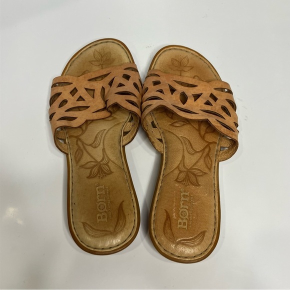 Born Mani Natura slide sandals perforated‎ tan leather women’s size 7/38 casual - Picture 5 of 8